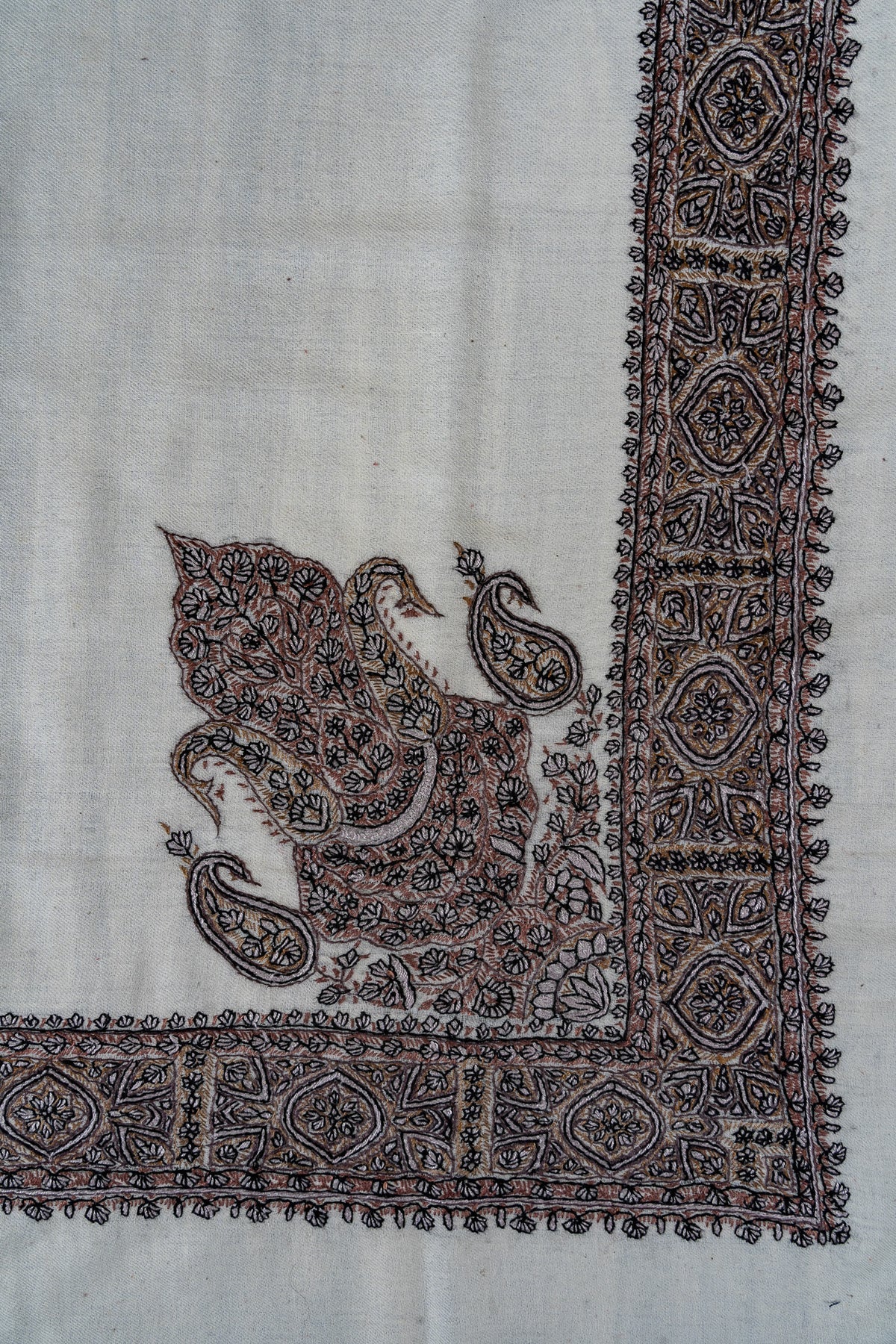 Walnut Crest Rumal — 58" Sozni Hand Embroidered