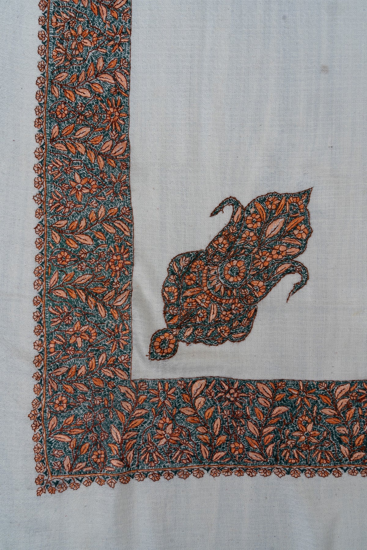 Verdant Ember Rumal — 58" Sozni Hand Embroidered