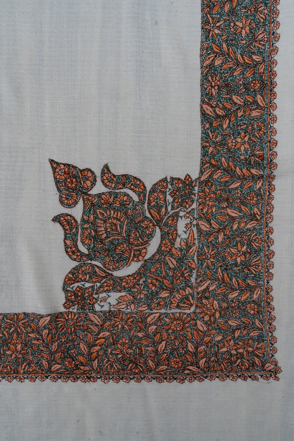 Verdant Ember Rumal — 58" Sozni Hand Embroidered