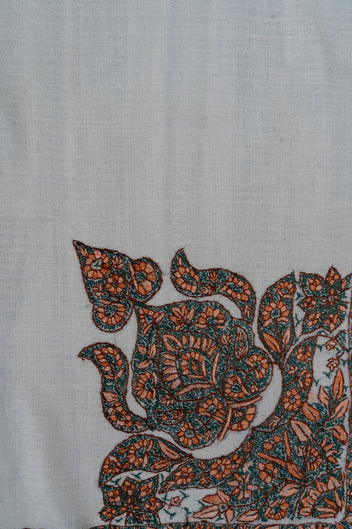Verdant Ember Rumal — 58" Sozni Hand Embroidered
