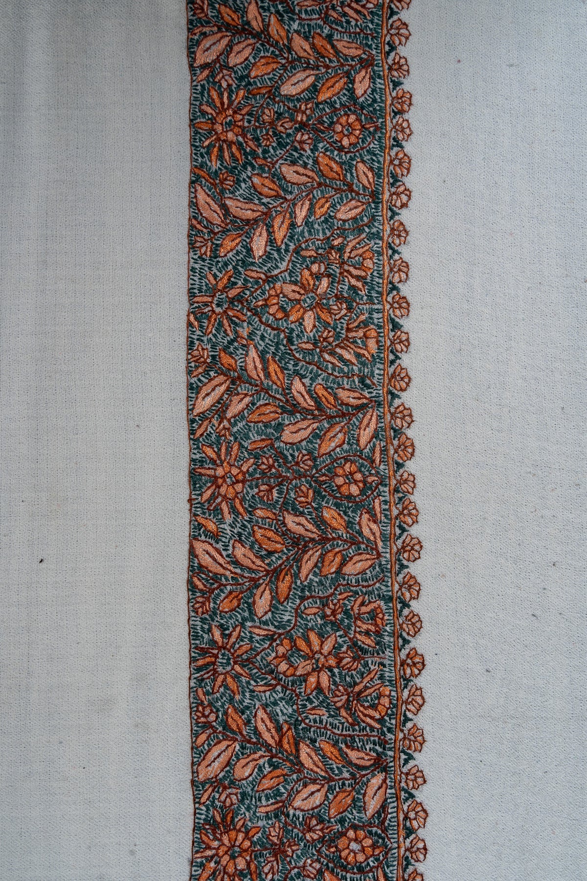 Verdant Ember Rumal — 58" Sozni Hand Embroidered