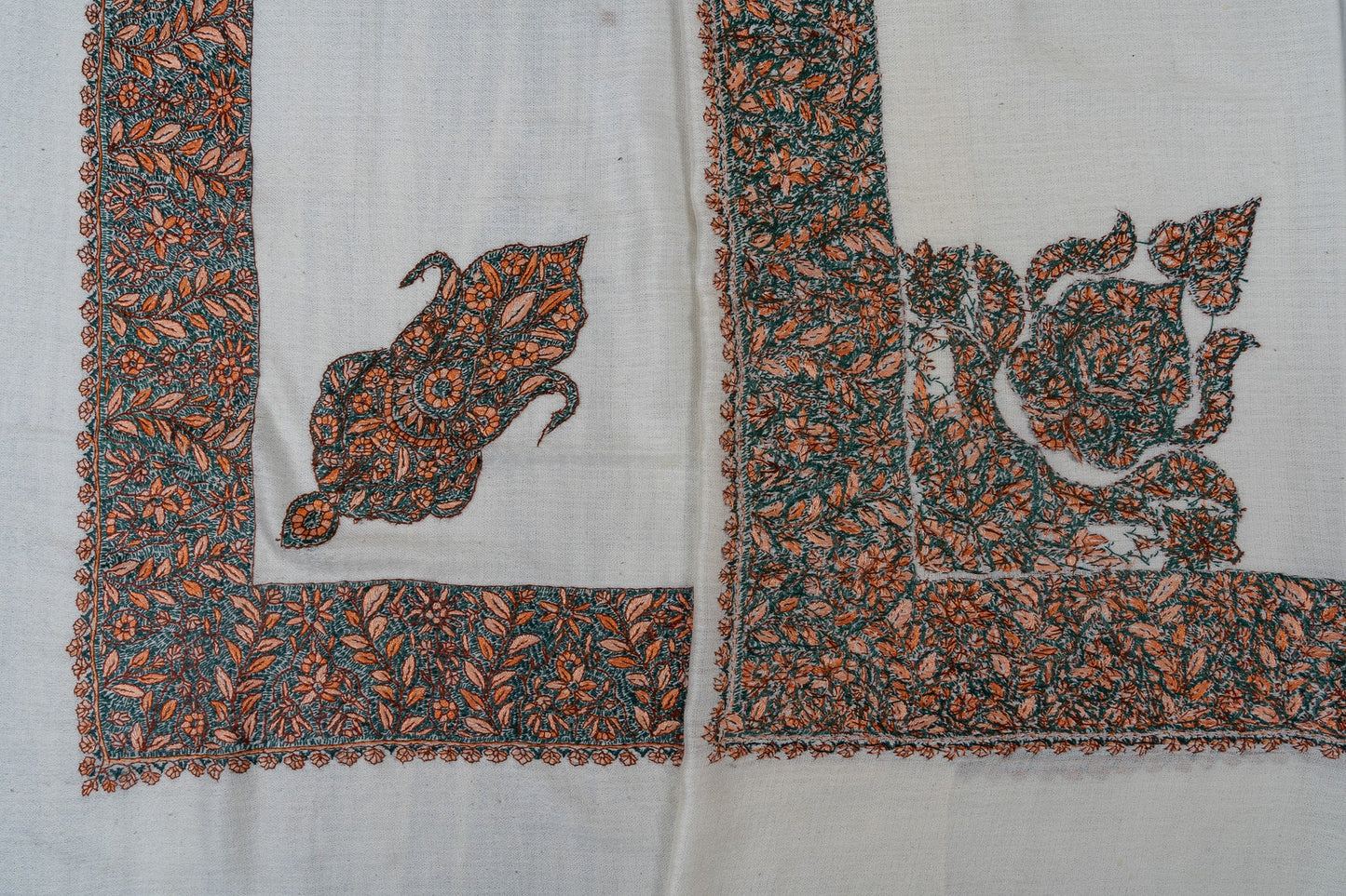 Verdant Ember Rumal — 58" Sozni Hand Embroidered