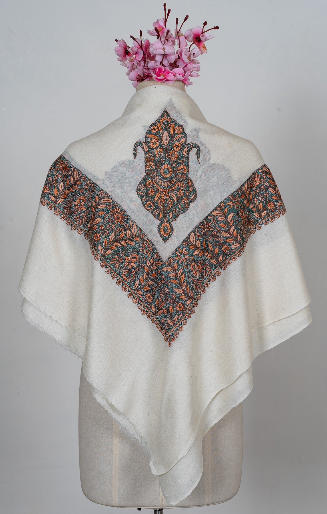 Verdant Ember Rumal — 58" Sozni Hand Embroidered