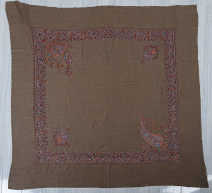 Burnt Cedar Rumal — 58" Sozni Hand Embroidered