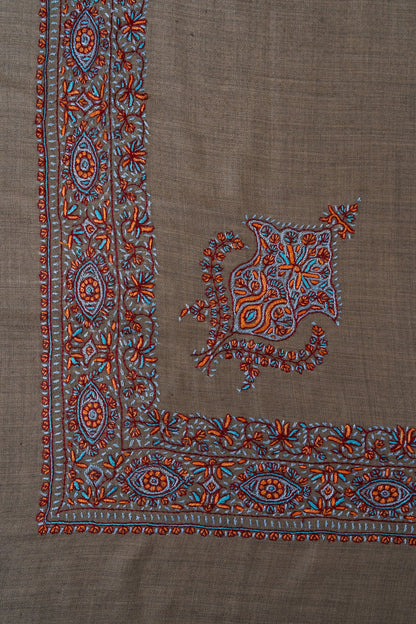 Burnt Cedar Rumal — 58" Sozni Hand Embroidered