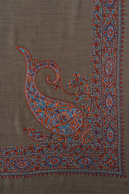 Burnt Cedar Rumal — 58" Sozni Hand Embroidered