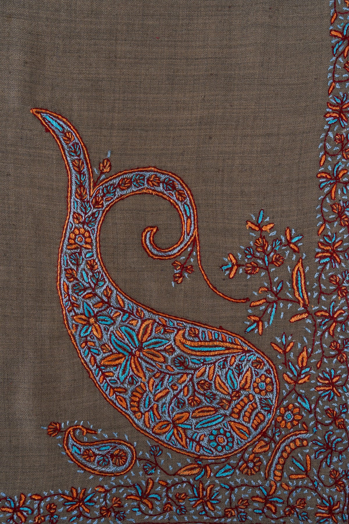 Burnt Cedar Rumal — 58" Sozni Hand Embroidered