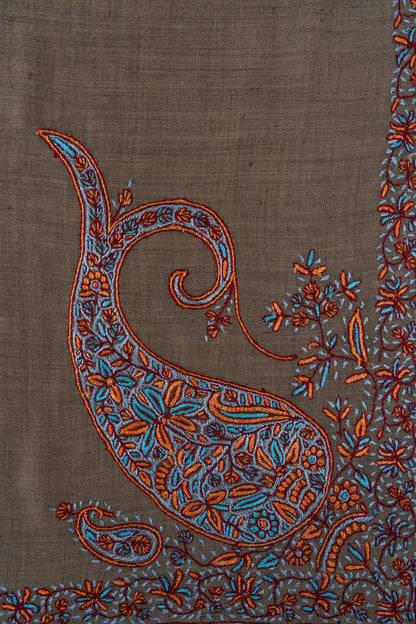 Burnt Cedar Rumal — 58" Sozni Hand Embroidered