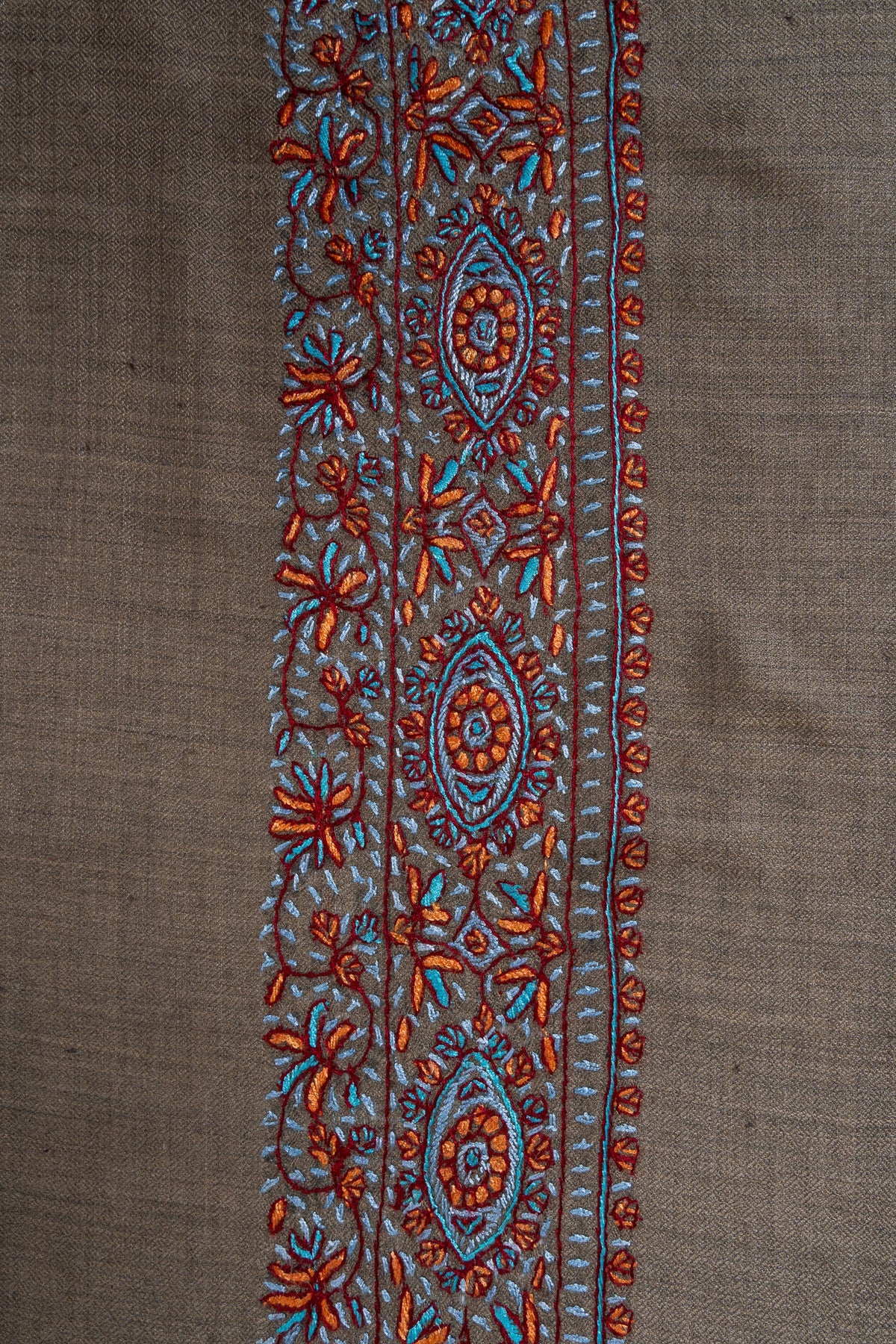 Burnt Cedar Rumal — 58" Sozni Hand Embroidered