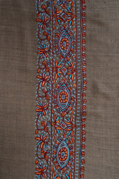 Burnt Cedar Rumal — 58" Sozni Hand Embroidered