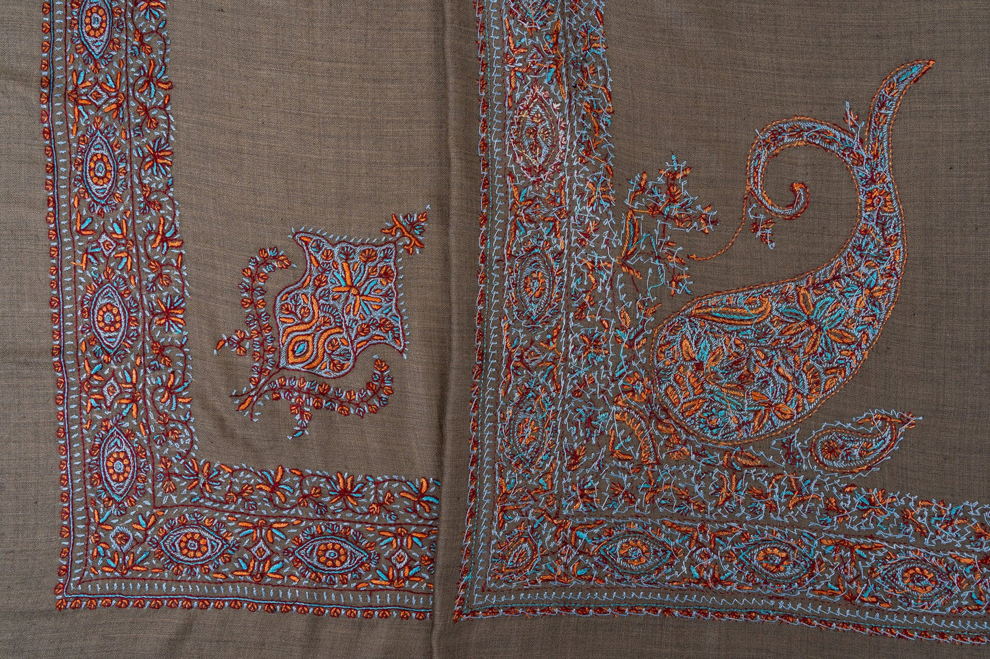 Burnt Cedar Rumal — 58" Sozni Hand Embroidered