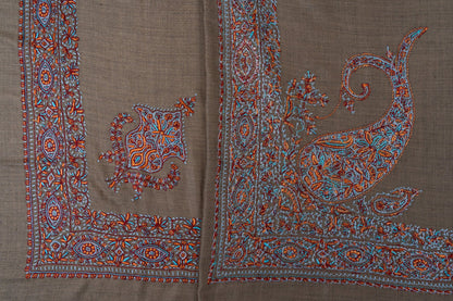 Burnt Cedar Rumal — 58" Sozni Hand Embroidered