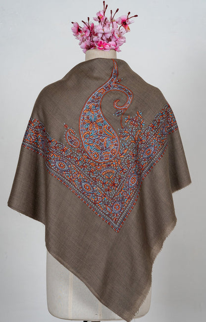 Burnt Cedar Rumal — 58" Sozni Hand Embroidered