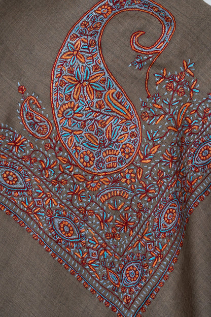 Burnt Cedar Rumal — 58" Sozni Hand Embroidered