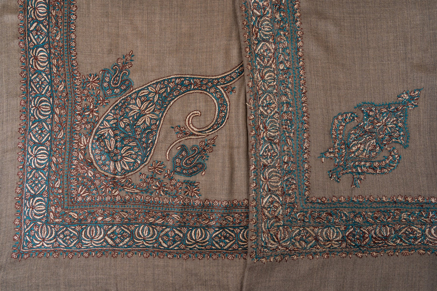 Teal Hearth Rumal — 58" Sozni Hand Embroidered