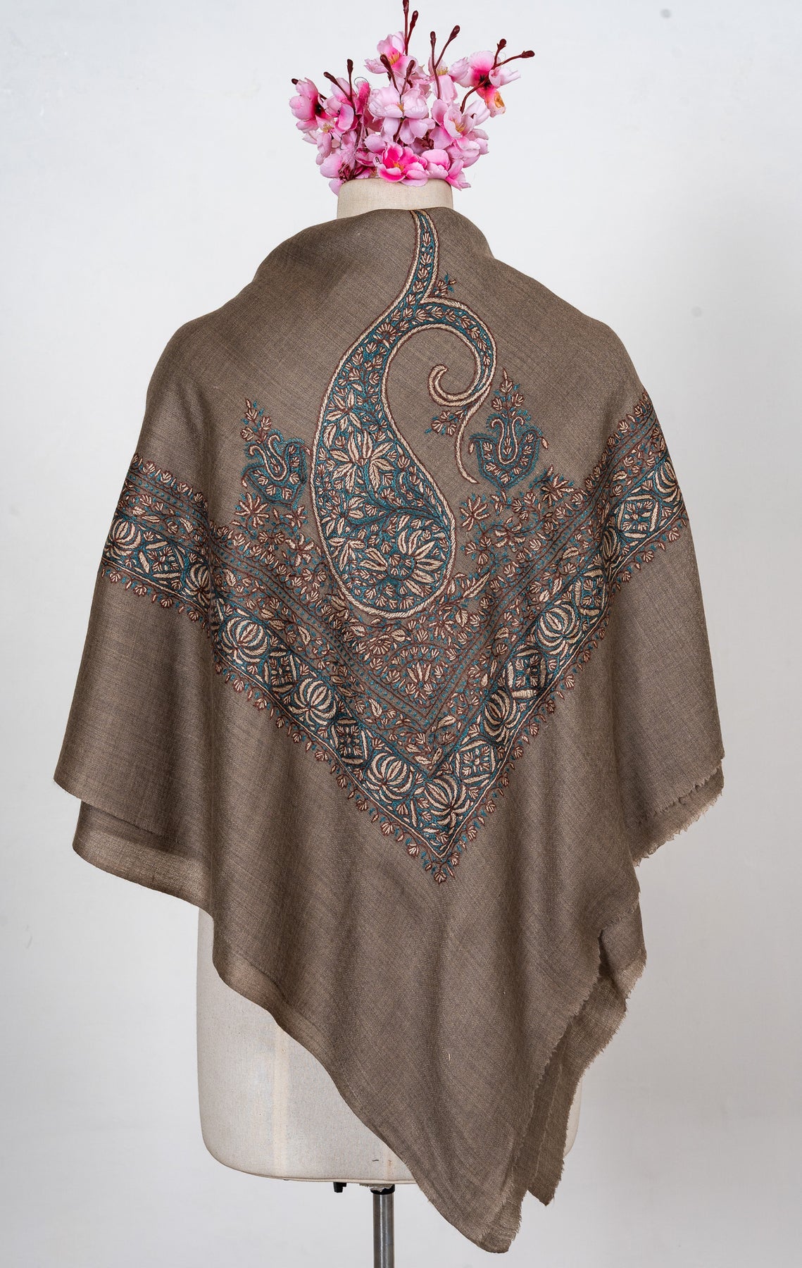 Teal Hearth Rumal — 58" Sozni Hand Embroidered