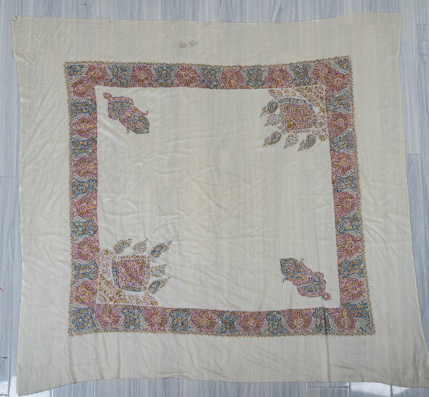 Amethyst Bloom Rumal — 58" Sozni Hand Embroidered