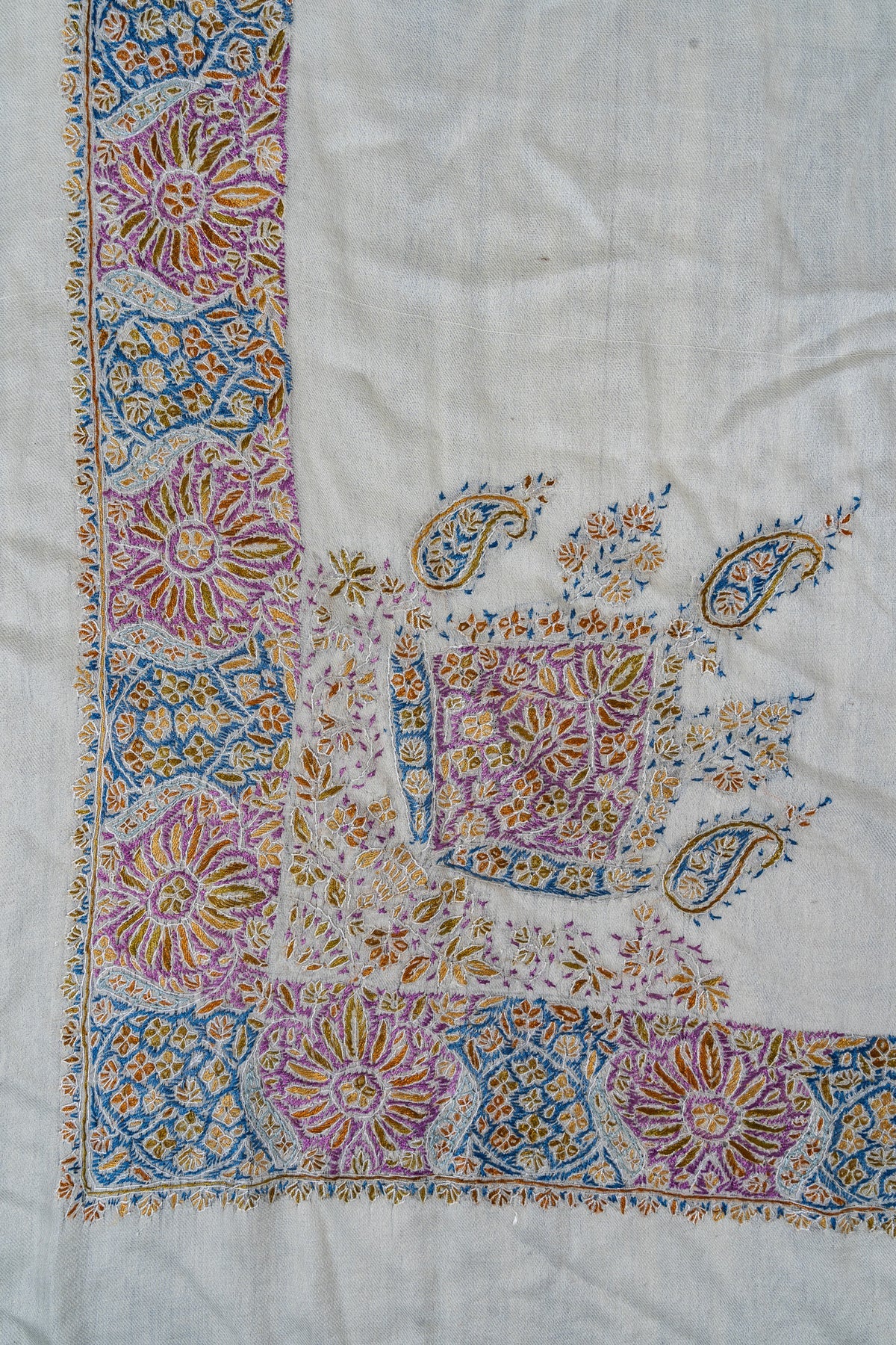 Amethyst Bloom Rumal — 58" Sozni Hand Embroidered