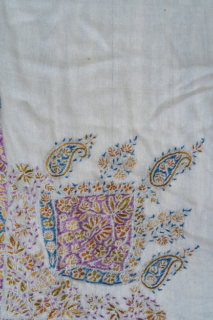 Amethyst Bloom Rumal — 58" Sozni Hand Embroidered