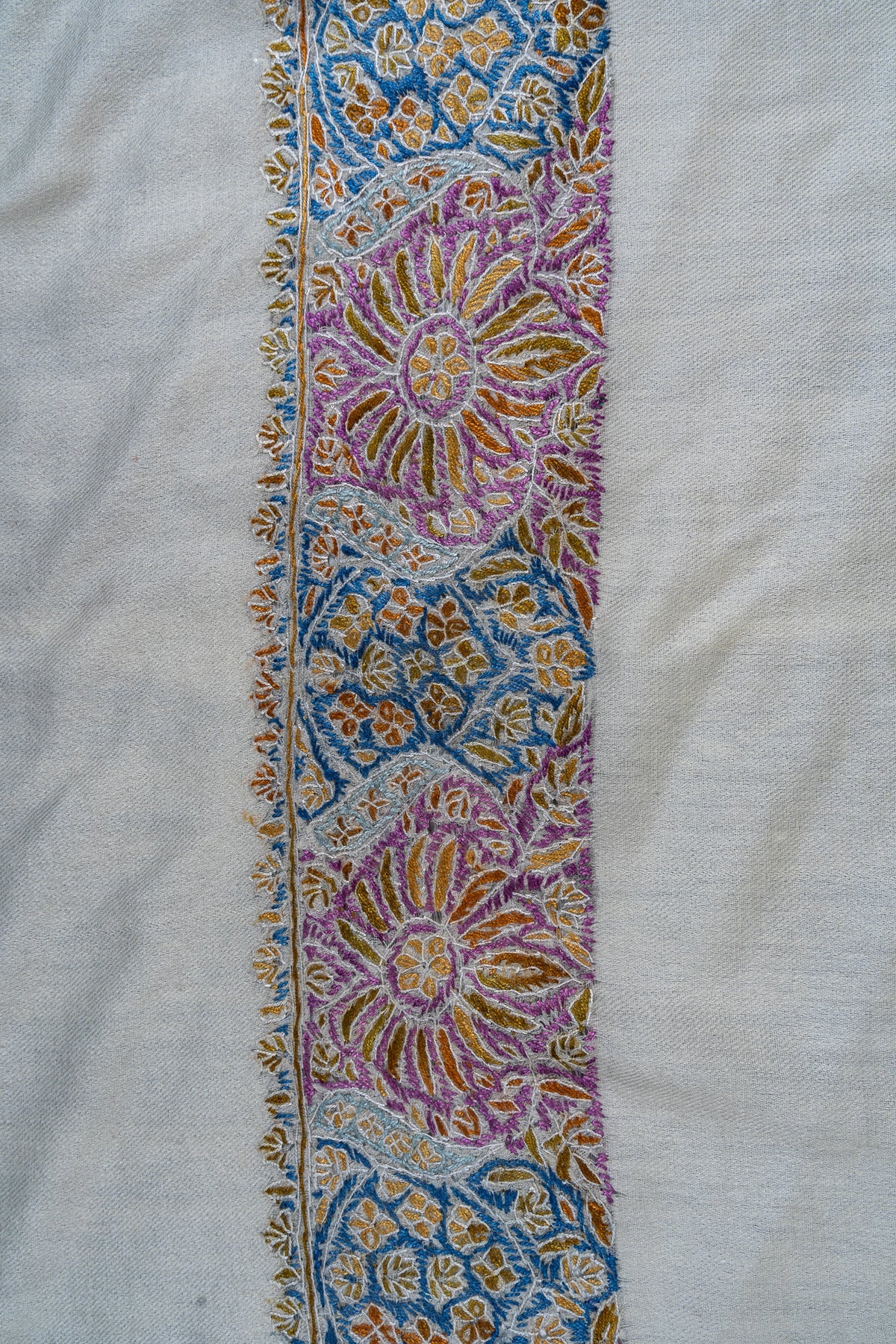 Amethyst Bloom Rumal — 58" Sozni Hand Embroidered
