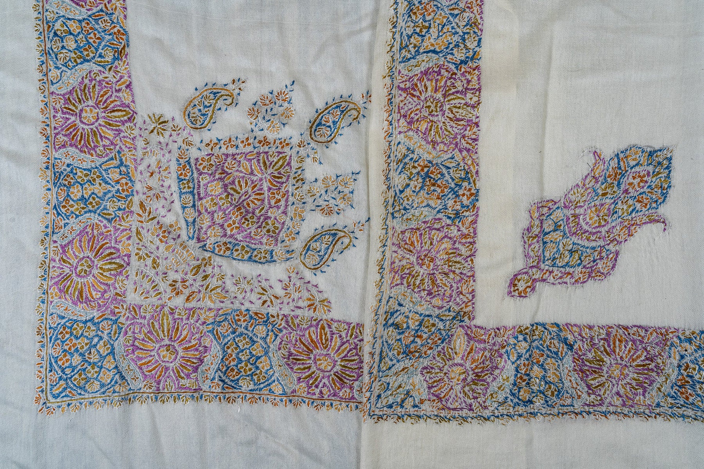 Amethyst Bloom Rumal — 58" Sozni Hand Embroidered