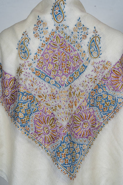 Amethyst Bloom Rumal — 58" Sozni Hand Embroidered
