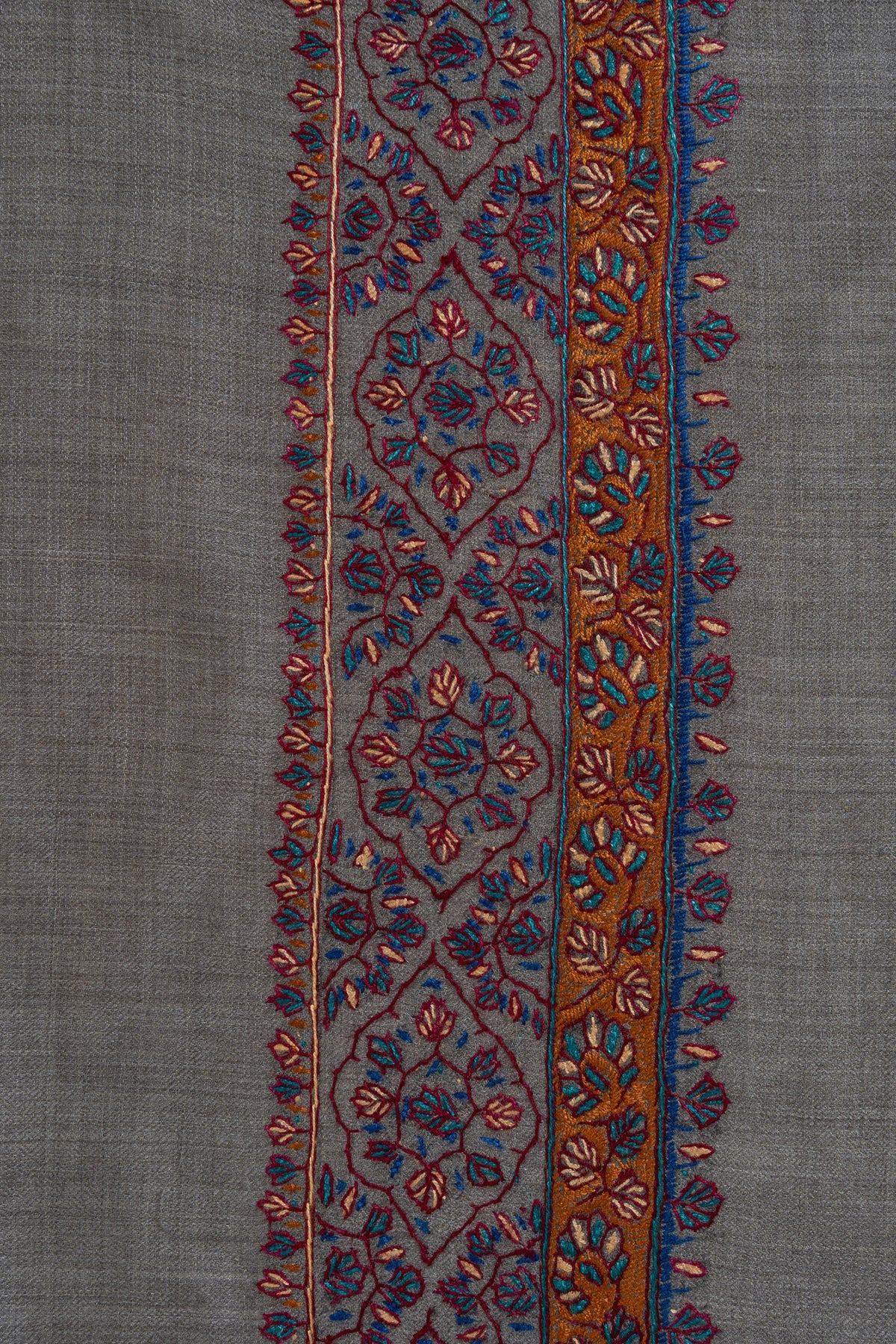 Slate Ember Rumal — 58" Sozni Hand Embroidered
