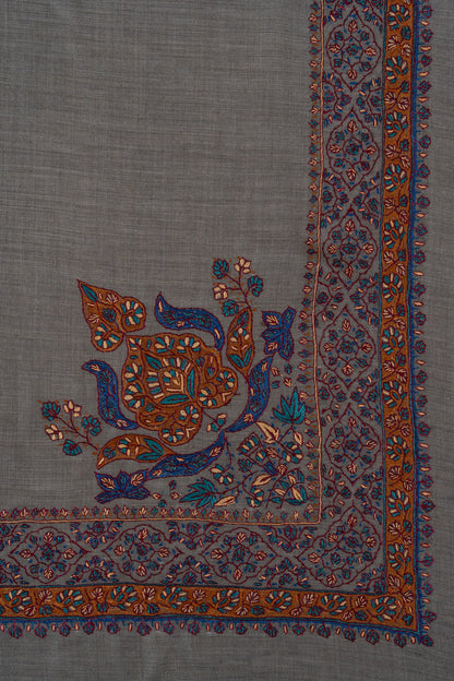 Slate Ember Rumal — 58" Sozni Hand Embroidered
