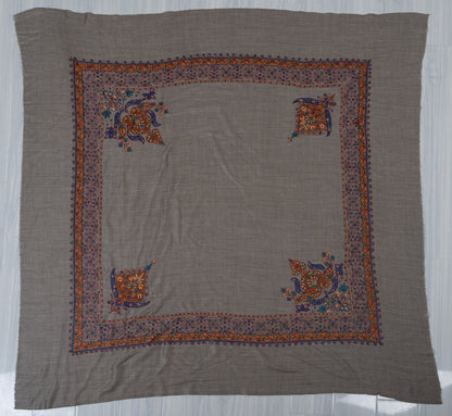 Slate Ember Rumal — 58" Sozni Hand Embroidered
