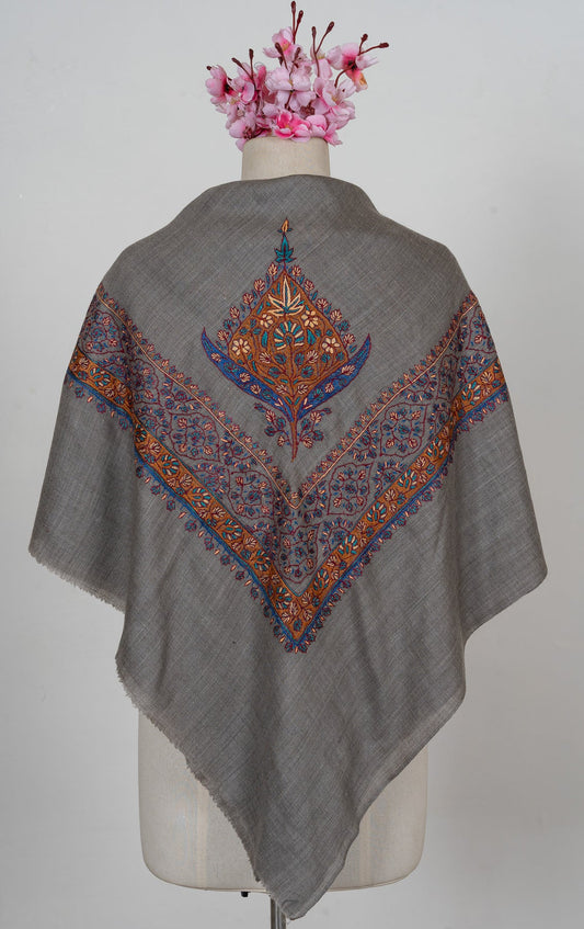 Slate Ember Rumal — 58" Sozni Hand Embroidered