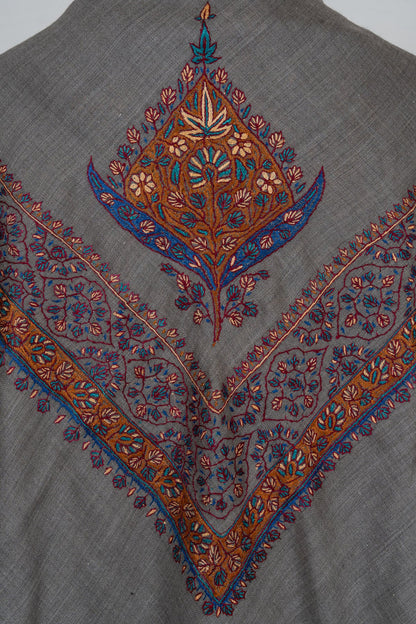 Slate Ember Rumal — 58" Sozni Hand Embroidered