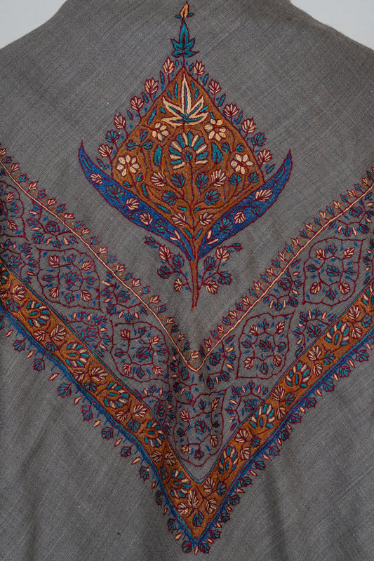 Slate Ember Rumal — 58" Sozni Hand Embroidered