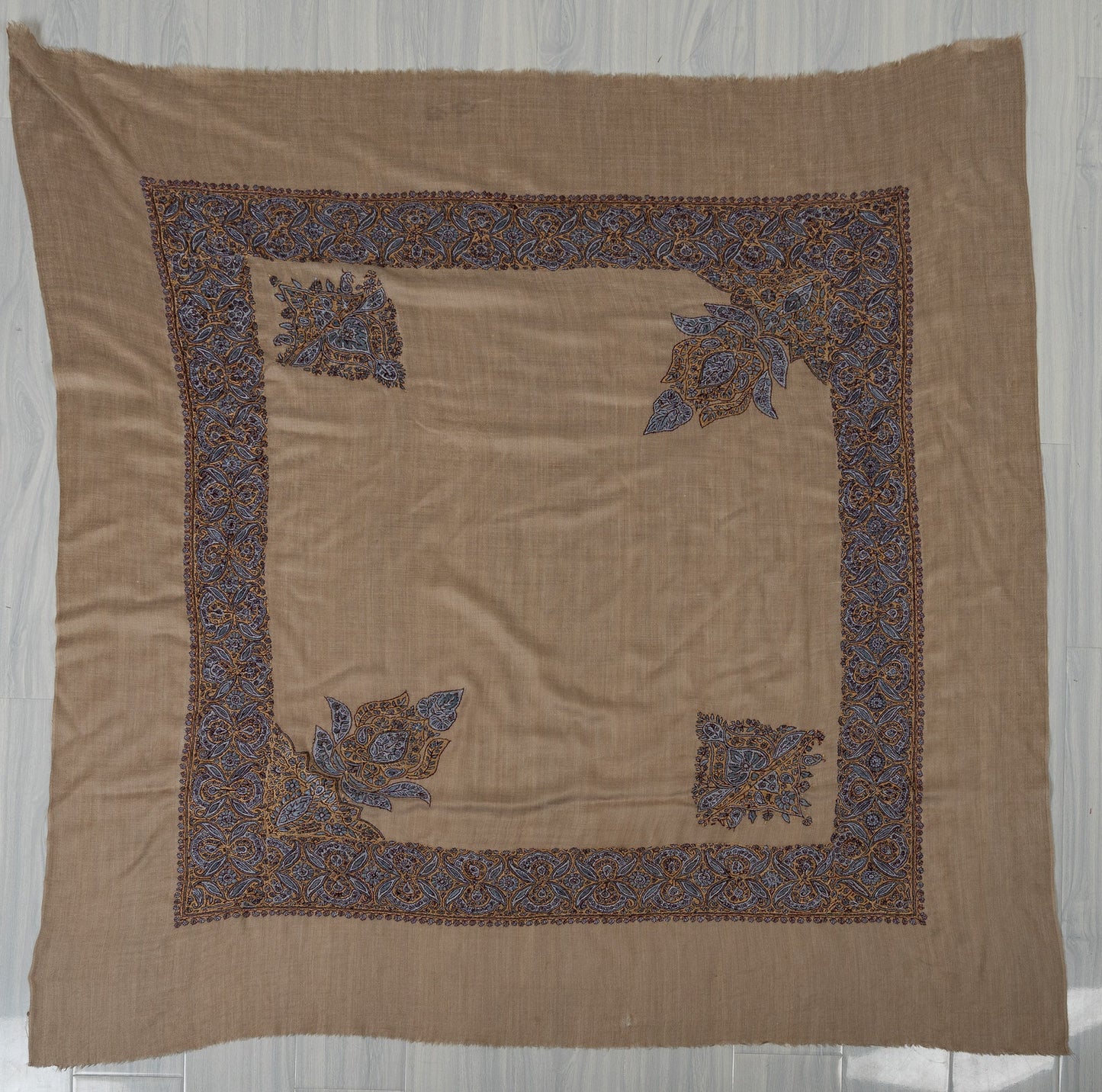 Rose Mosaic Rumal — 58" Sozni Hand Embroidered