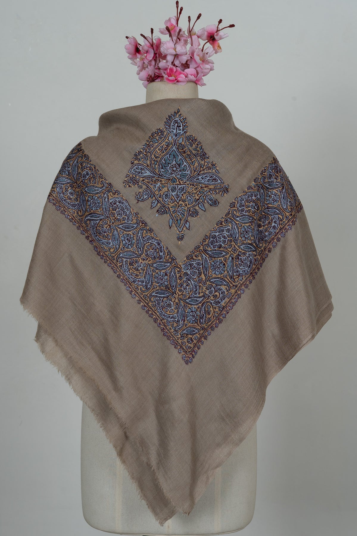 Rose Mosaic Rumal — 58" Sozni Hand Embroidered