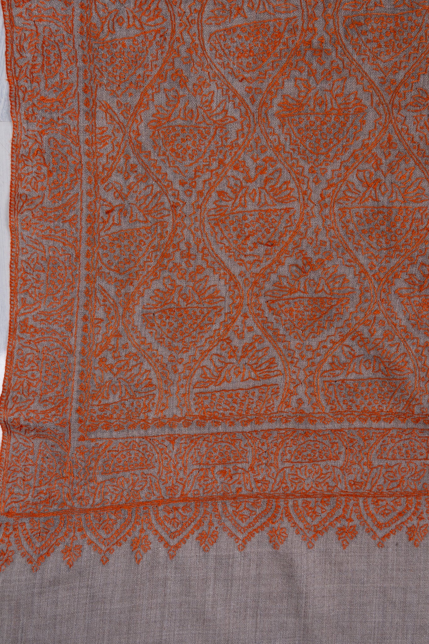 Rust Mosaic Jamawar 2.5 Yards Sozni Hand Embroidered Shawl