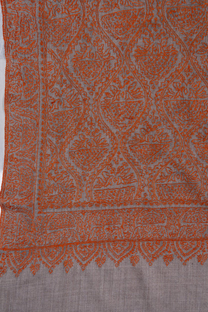 Rust Mosaic Jamawar 2.5 Yards Sozni Hand Embroidered Shawl