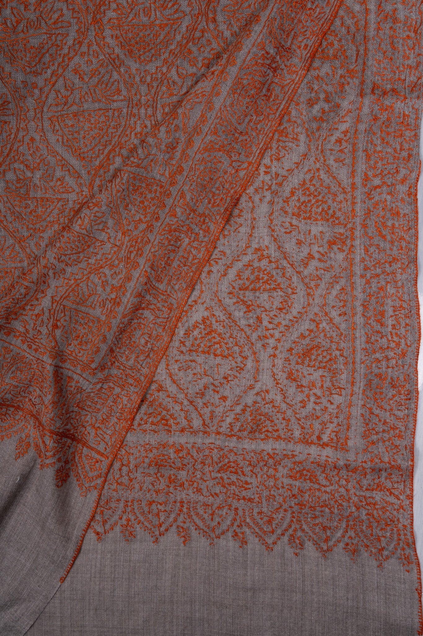 Rust Mosaic Jamawar 2.5 Yards Sozni Hand Embroidered Shawl