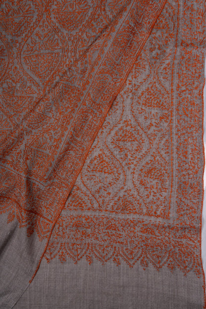 Rust Mosaic Jamawar 2.5 Yards Sozni Hand Embroidered Shawl