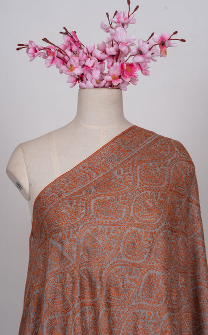 Rust Mosaic Jamawar 2.5 Yards Sozni Hand Embroidered Shawl