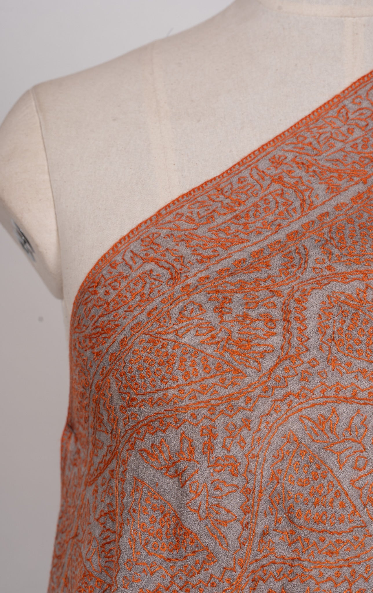 Rust Mosaic Jamawar 2.5 Yards Sozni Hand Embroidered Shawl