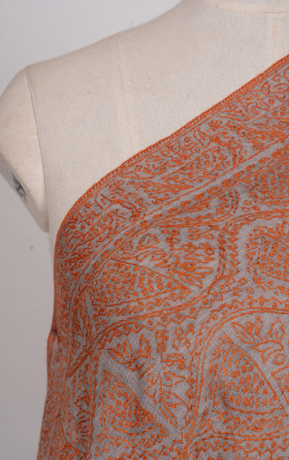 Rust Mosaic Jamawar 2.5 Yards Sozni Hand Embroidered Shawl