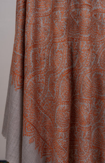 Rust Mosaic Jamawar 2.5 Yards Sozni Hand Embroidered Shawl