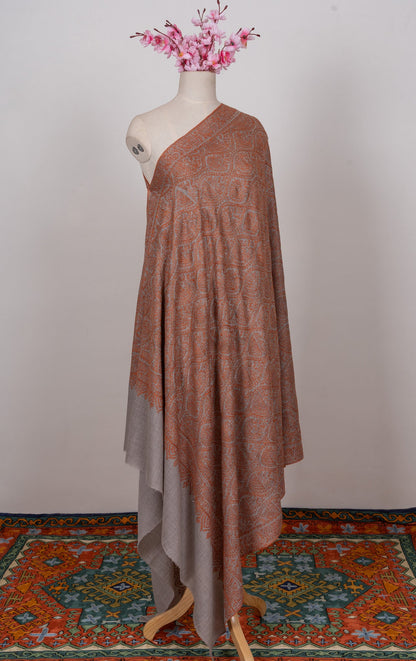 Rust Mosaic Jamawar 2.5 Yards Sozni Hand Embroidered Shawl