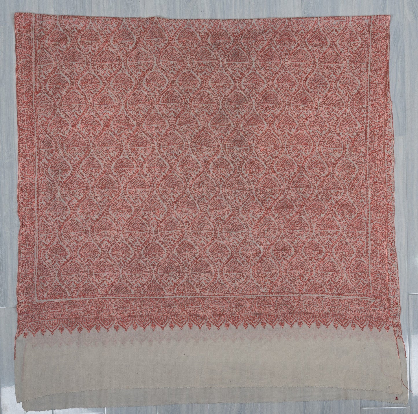 Ivory Rose Paisley Jamawar 2.5 Yards Sozni Hand Embroidered Shawl
