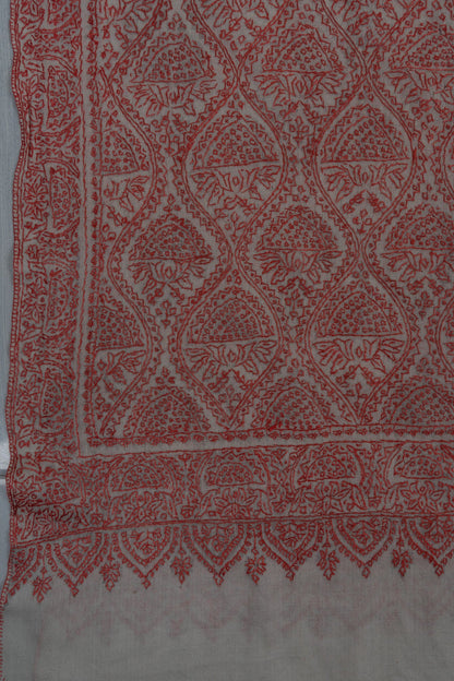 Ivory Rose Paisley Jamawar 2.5 Yards Sozni Hand Embroidered Shawl