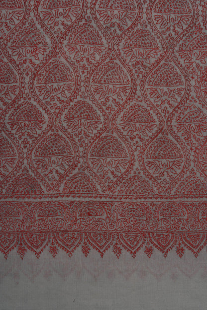Ivory Rose Paisley Jamawar 2.5 Yards Sozni Hand Embroidered Shawl