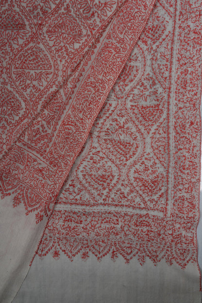 Ivory Rose Paisley Jamawar 2.5 Yards Sozni Hand Embroidered Shawl