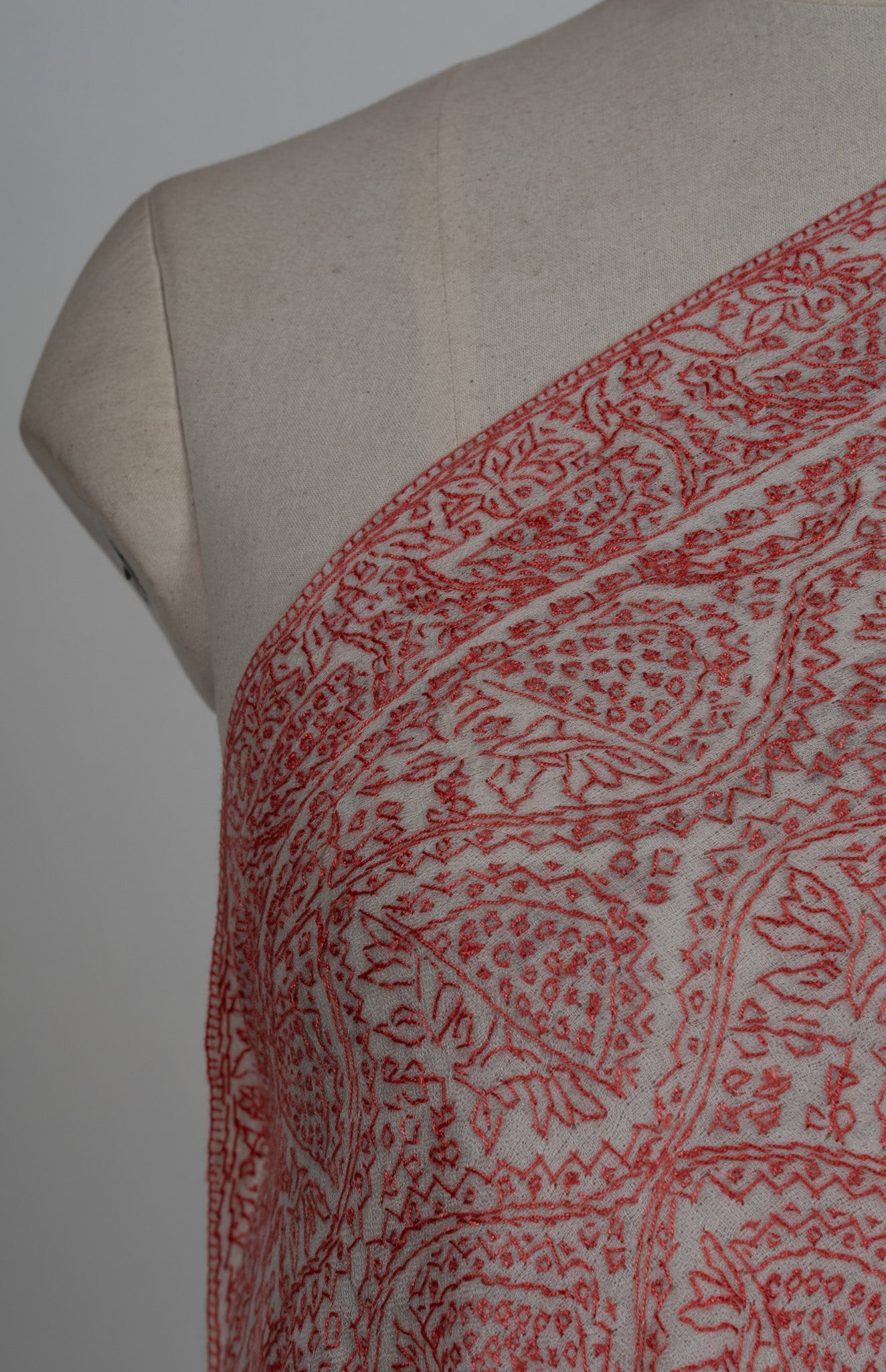 Ivory Rose Paisley Jamawar 2.5 Yards Sozni Hand Embroidered Shawl