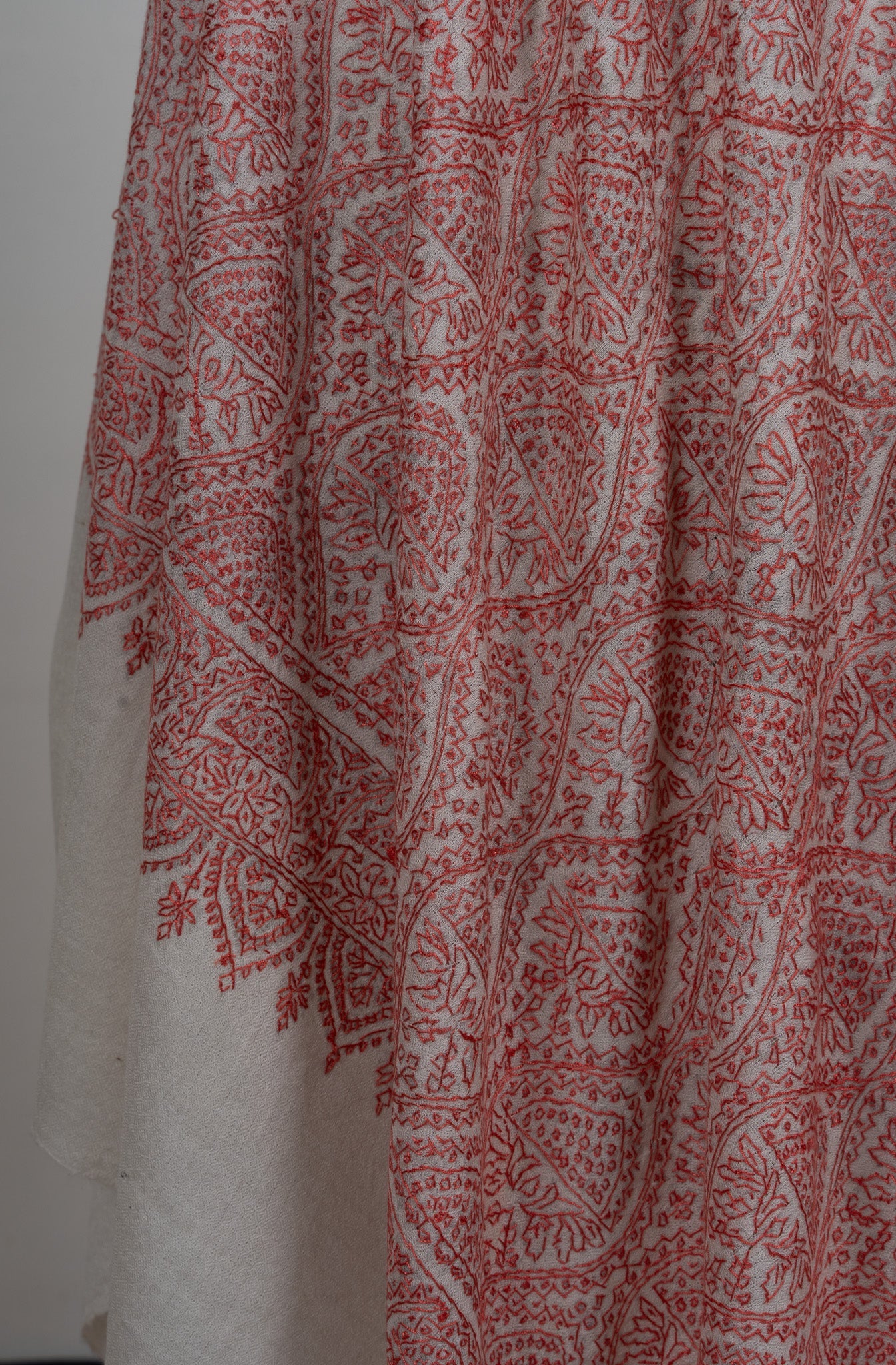 Ivory Rose Paisley Jamawar 2.5 Yards Sozni Hand Embroidered Shawl