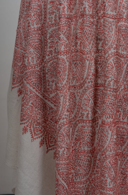Ivory Rose Paisley Jamawar 2.5 Yards Sozni Hand Embroidered Shawl
